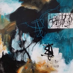 Used The Stories that Create Us #9, 2021 Mixed Media Painting in Teal, Orange & Black
