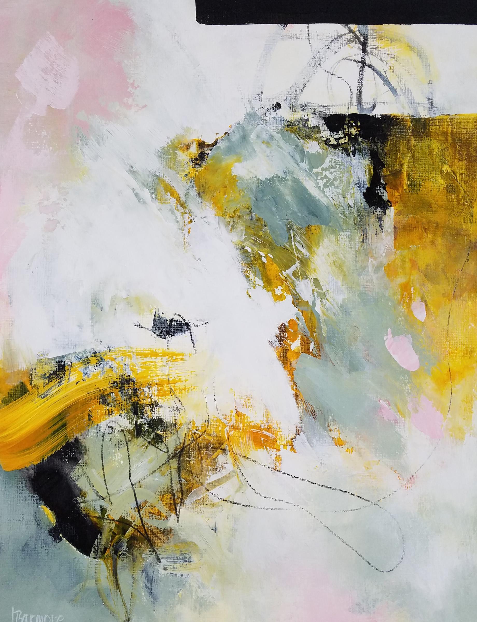 Laurie Barmore Abstract Painting - Things Previously Unknown #4 - Contemporary Painting (Yellow+Pink+Black)