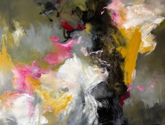 Tornado Warning - Contemporary Abstract Painting (Black + White + Pink + Grey)