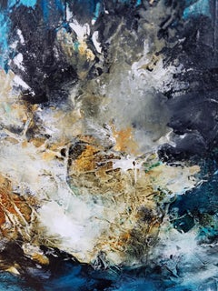 Acqua dalla pietra - Astratto contemporaneo (Blu + Giallo + Verde + Arancione + Bianco)