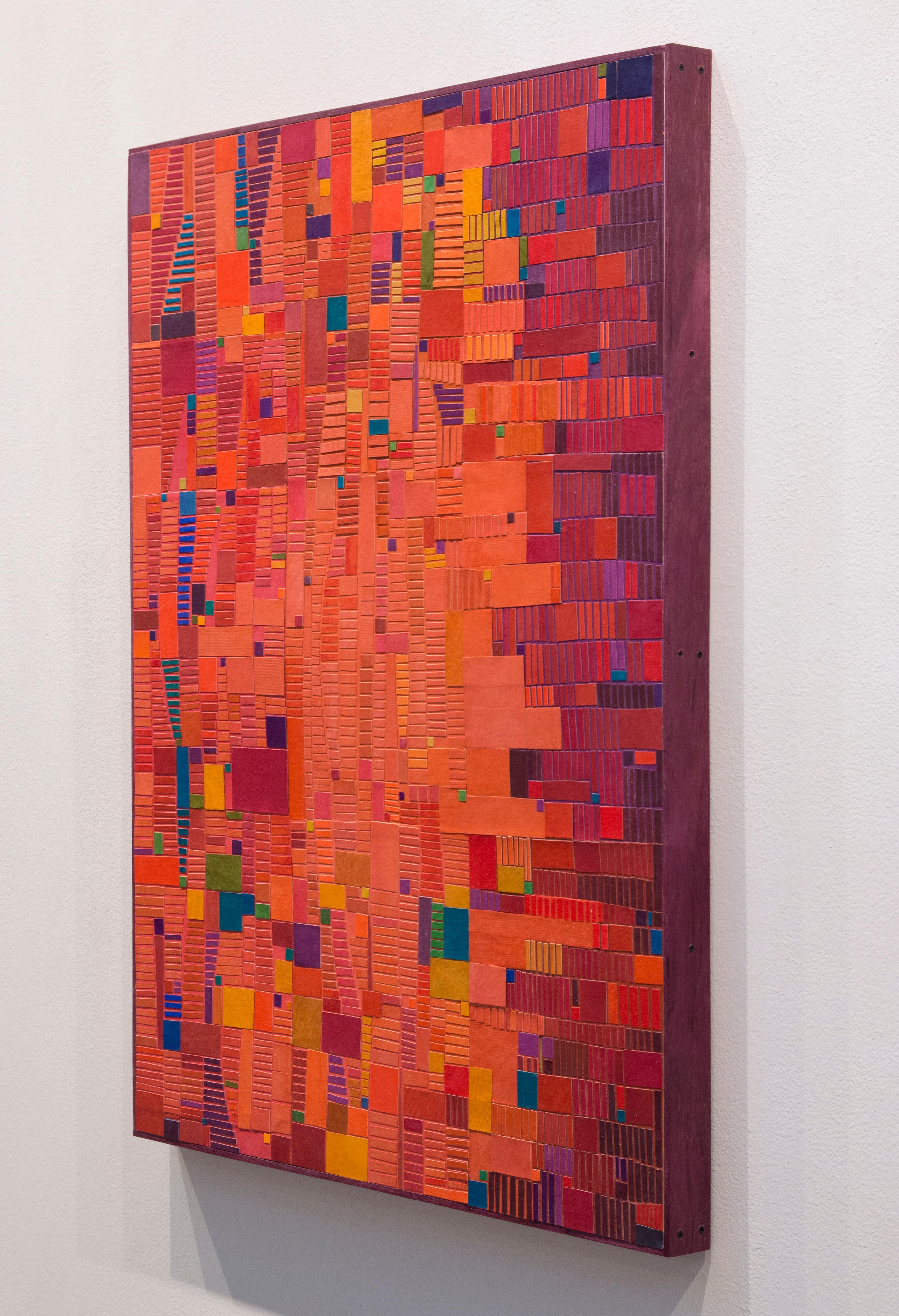 People Connections in Blush Red - Abstract Geometric Mixed Media Art by Laurie Frick