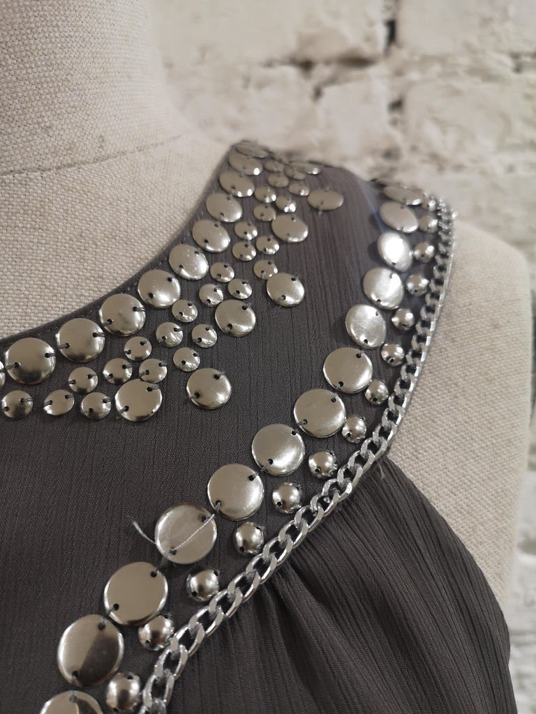 Laurie and Joe paris grey with silver beads silk dress at 1stDibs