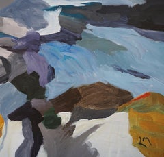"Mountain Pool #2" Paysage abstrait contemporain en acrylique, encadré