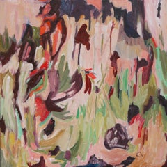 "Spring Ahead" Contemporary Abstract Botanical Painting, Framed