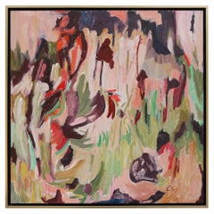 "Spring Ahead" Contemporary Abstract Botanical Painting, Framed