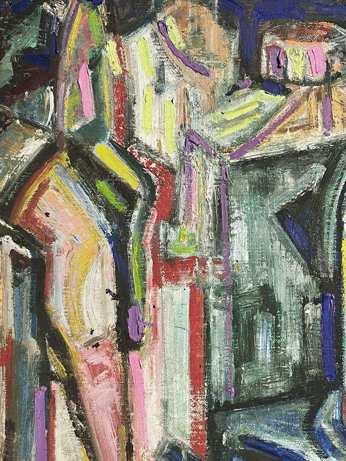 LAURIE NORMAN (1927-2019) LARGE OIL - ABSTRACT CUBIST VIEW OF BUILDINGS/ TOWN - Impressionist Painting by Laurie Norman