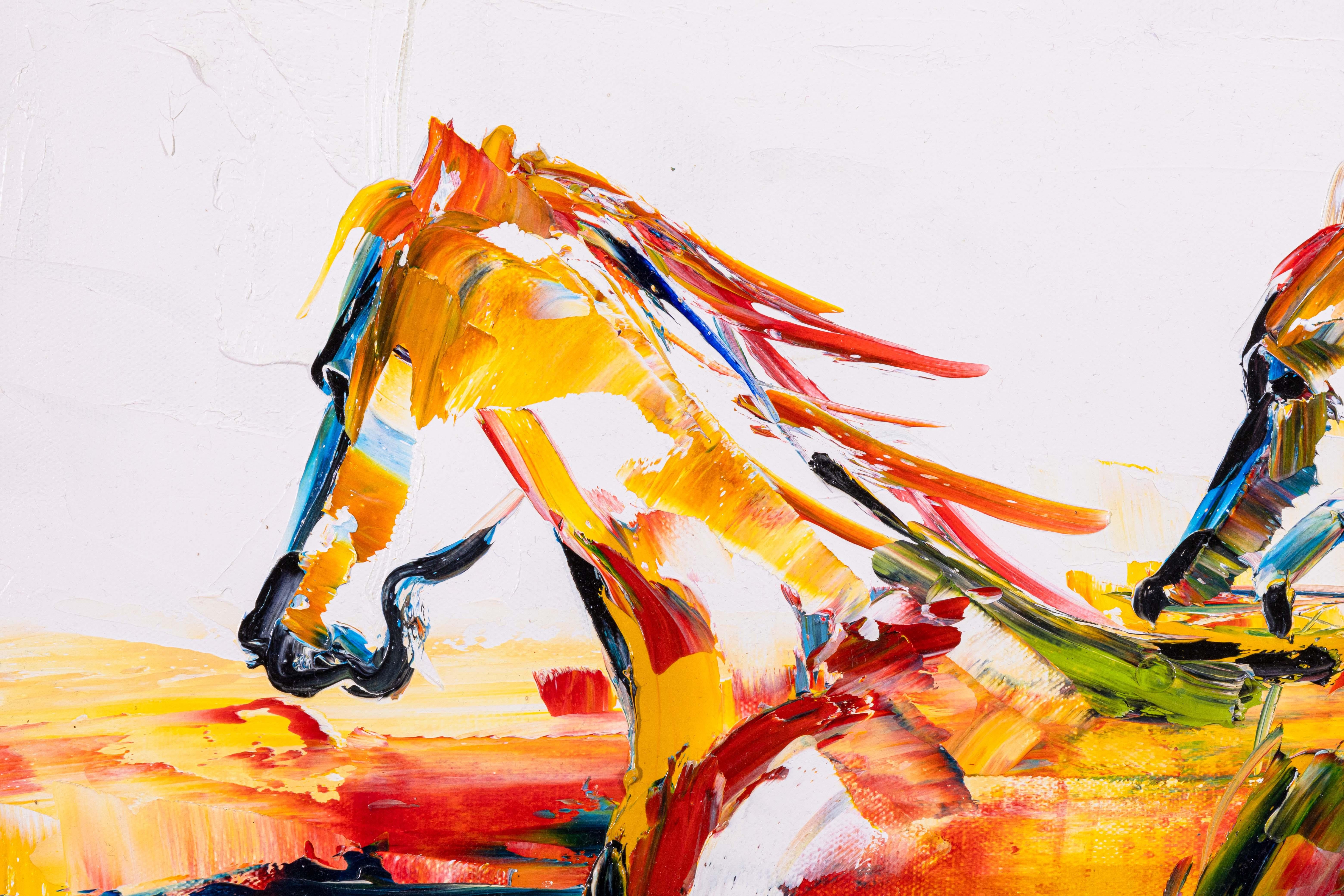 Laurie Pace Abstrakte Pferde Signiert Contemporary Western Ölgemälde auf Leinwand (amerikanisch) im Angebot