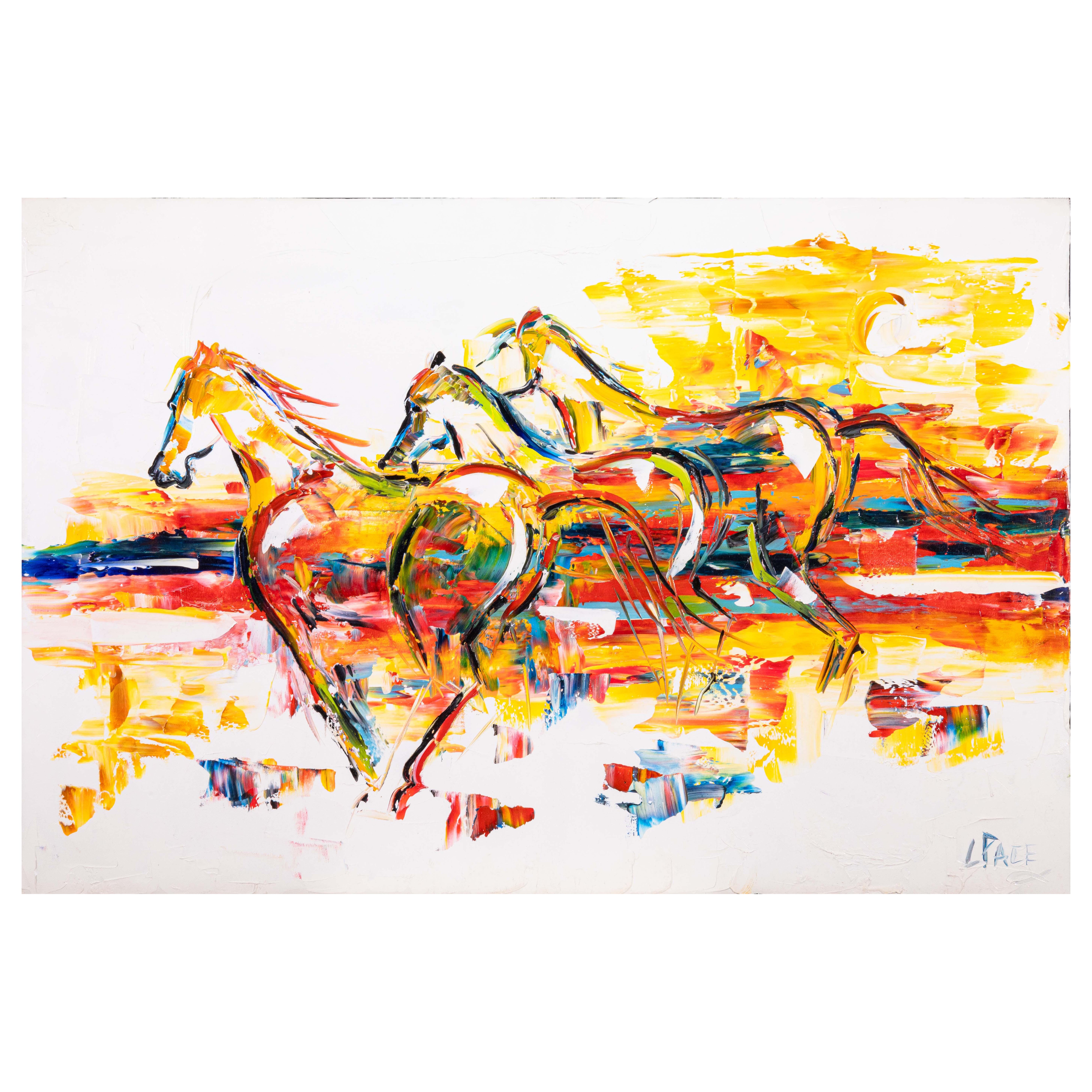 Laurie Pace Abstrakte Pferde Signiert Contemporary Western Ölgemälde auf Leinwand