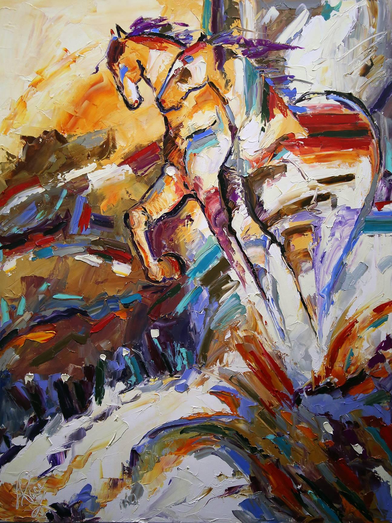 Laurie Pace Animal Painting - Hilltoppers - Original Horse Painting Colorful Equine Art Modern Western Artwork