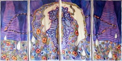 Yoni Flower #13 - oversized four panel painting with flowers by Laurie Shapiro