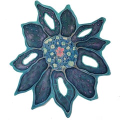 Yoni Flower #3 - flower painting with embroidered details by Laurie Shapiro