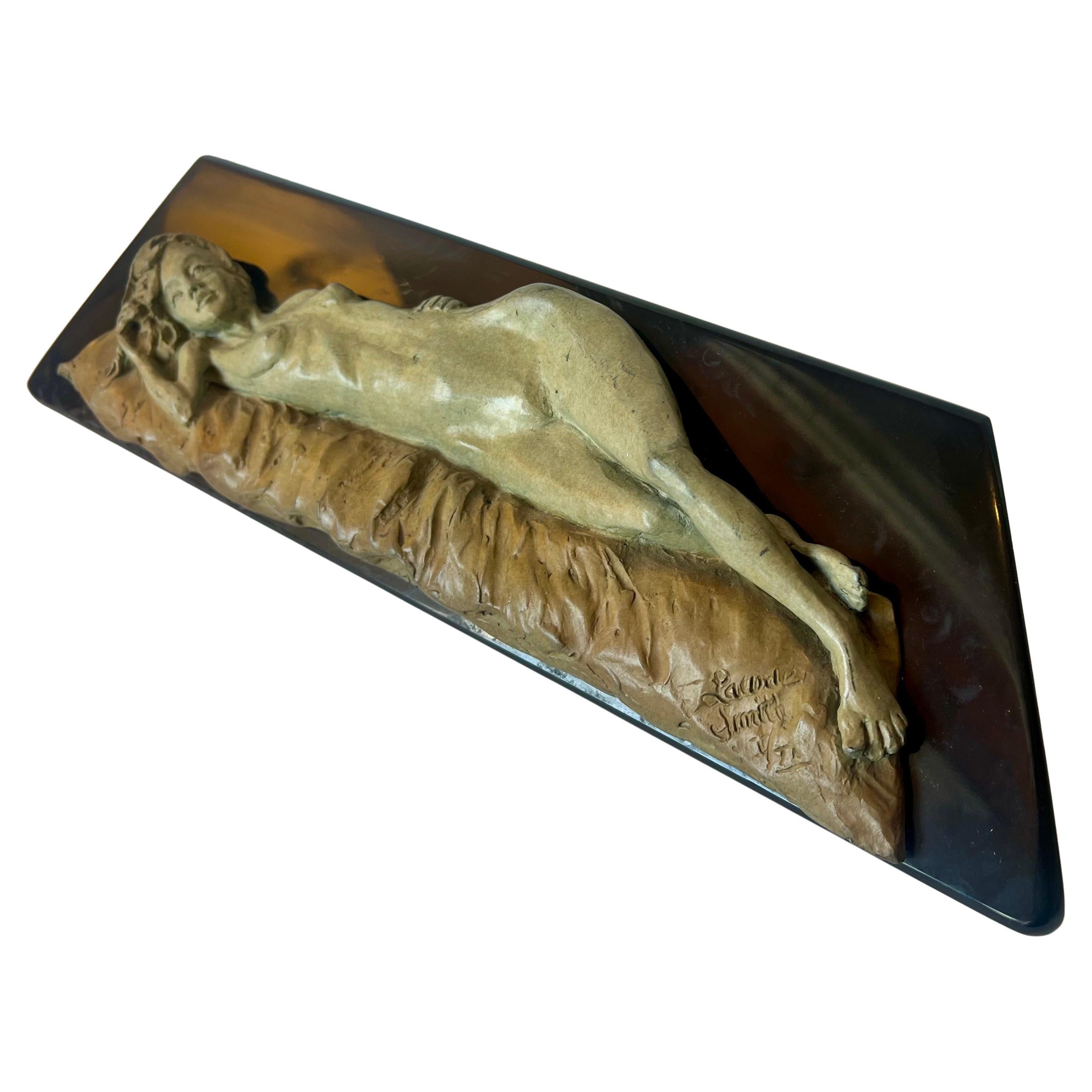 Laurie Smith Art Noveau Marmor Polychrome Bronze Nackte Dame Skulptur im Angebot