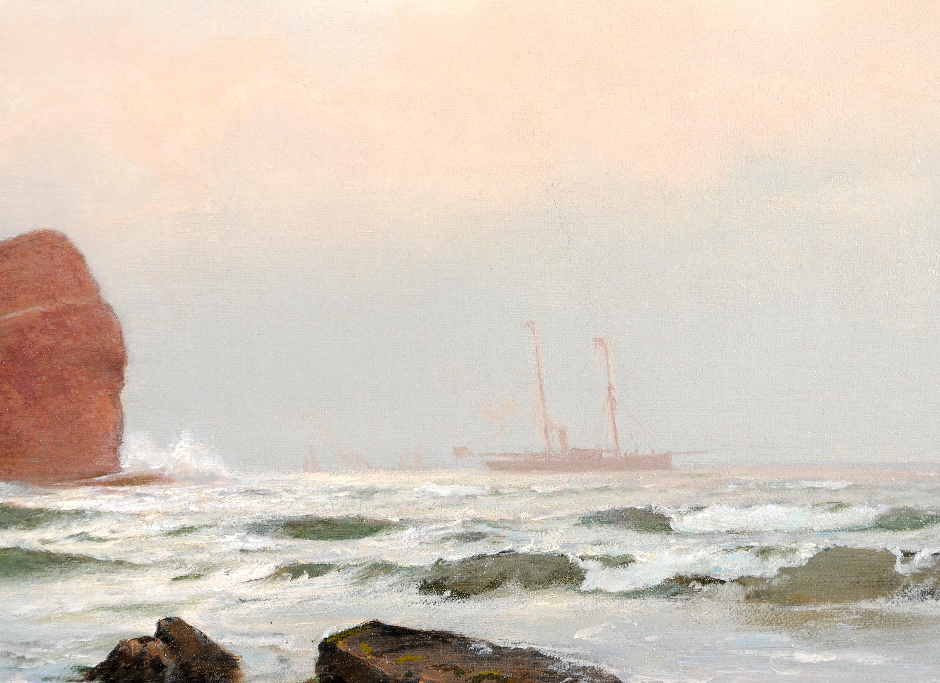 Amanecer en la costa - Pintura danesa antigua de paisaje marino de playa del siglo XIX en venta 1