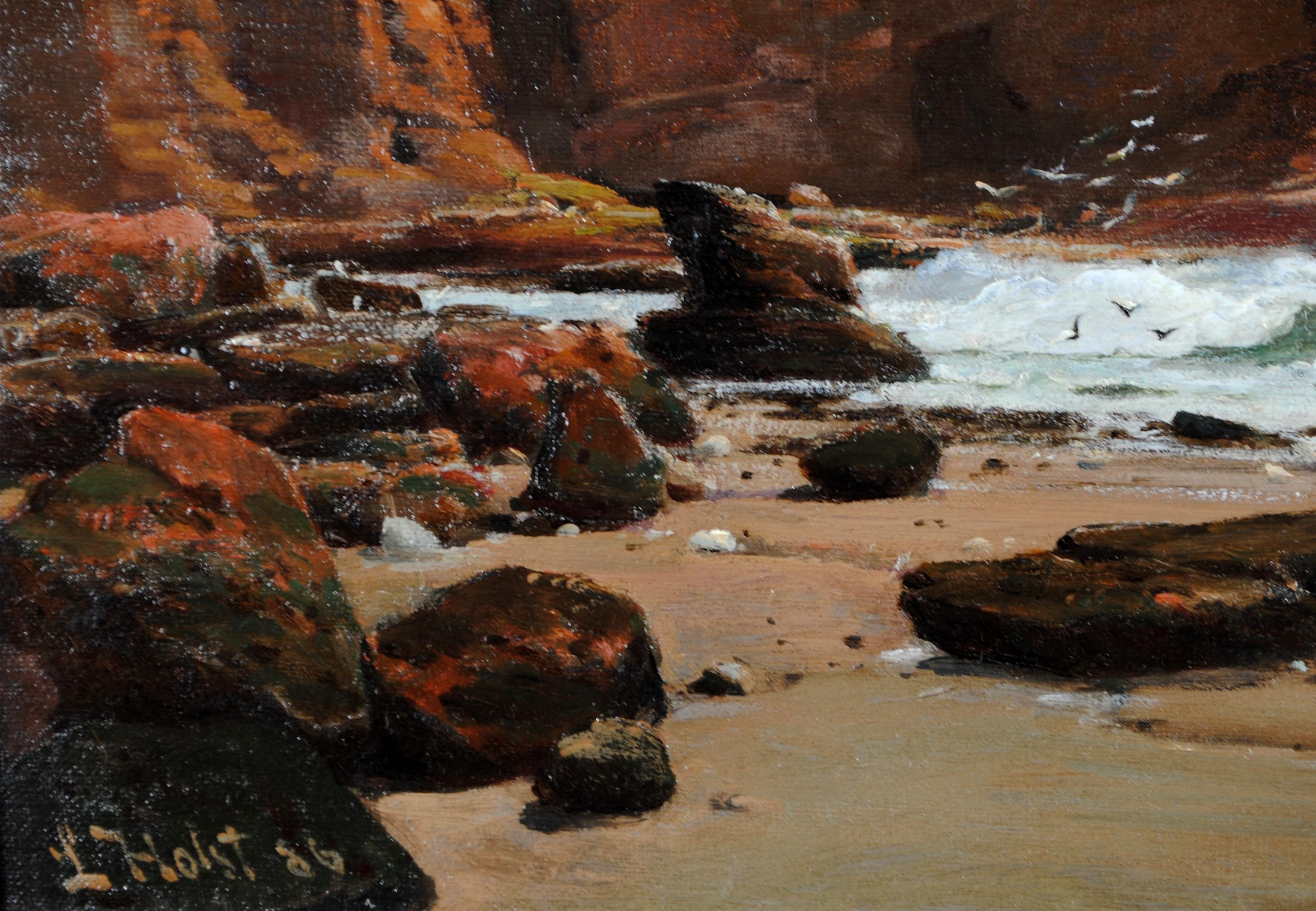 Amanecer en la costa - Pintura danesa antigua de paisaje marino de playa del siglo XIX en venta 3