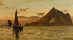 Crepuscolo a Gibilterra - Olio su tela del XIX secolo