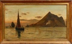 Twilight in Gibraltar - 19th Century Oil on Canvas