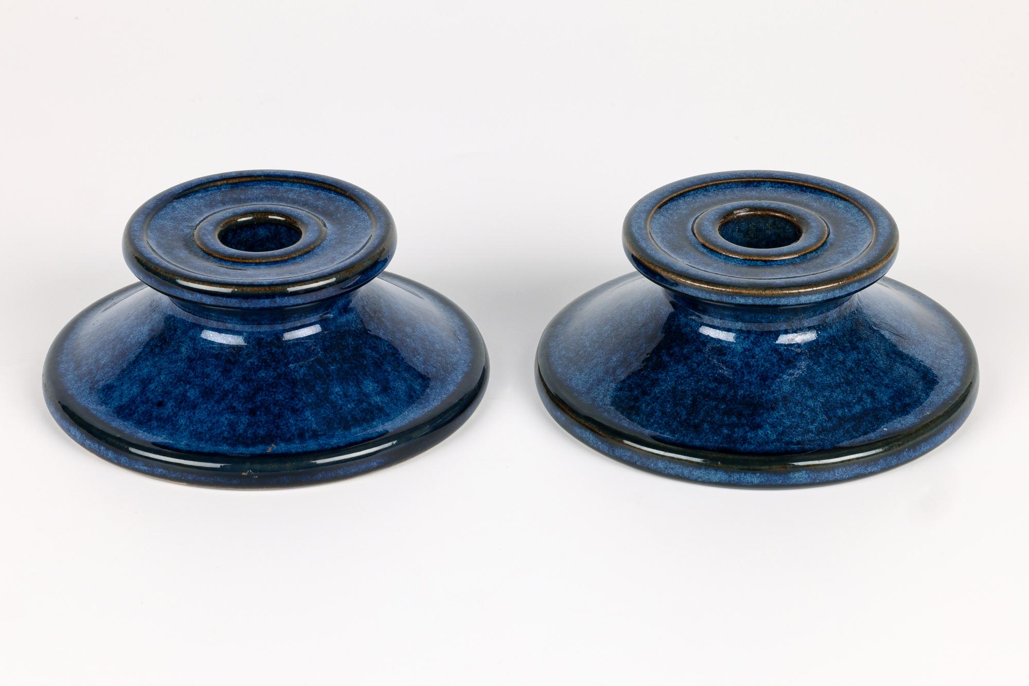 Lauritz Adolph Hjorth Danish Mid-Century Pair Pottery Candlesticks For Sale 4