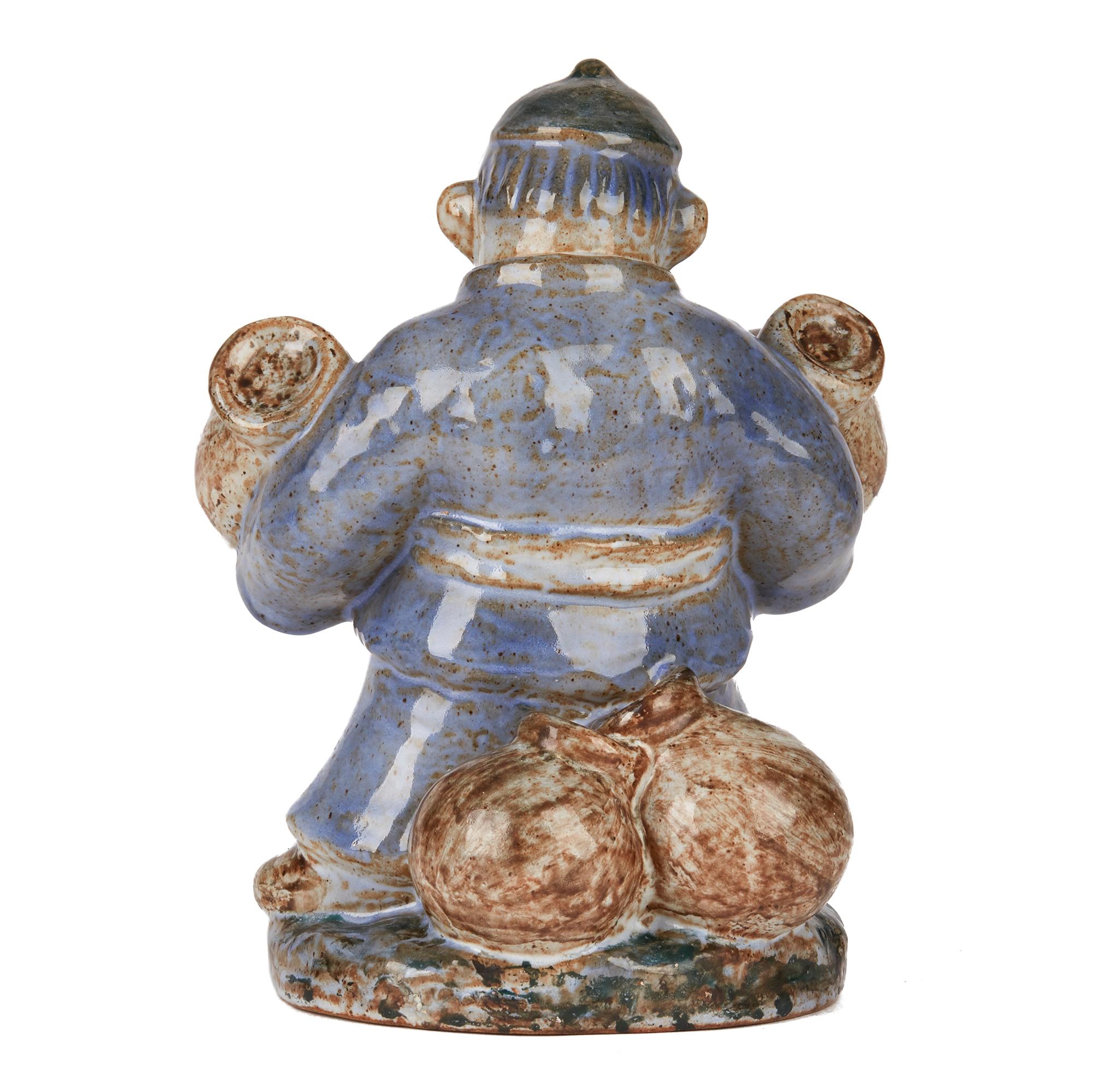 Lauritz Adolph Hjorth Dänisch Midcentury Keramik Asiatische Figur Tragetöpfe im Angebot 1