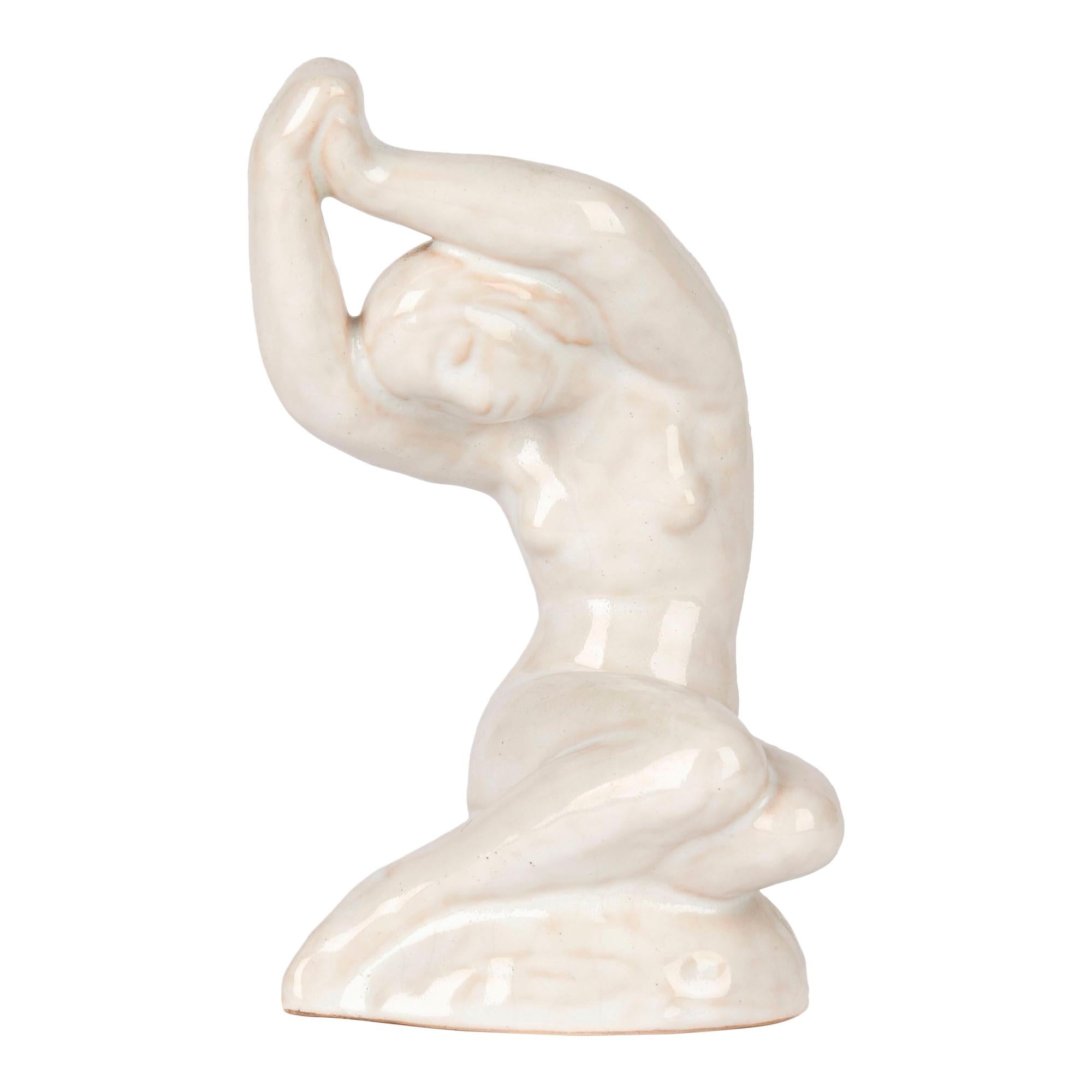 Lauritz Adolph Hjorth Danish Midcentury Pottery Seated Nude Figurine For Sale