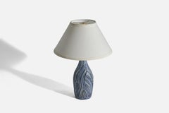 Lauritz Hjorth, Table Lamp, Blue-Glazed Stoneware, Denmark, 1940s