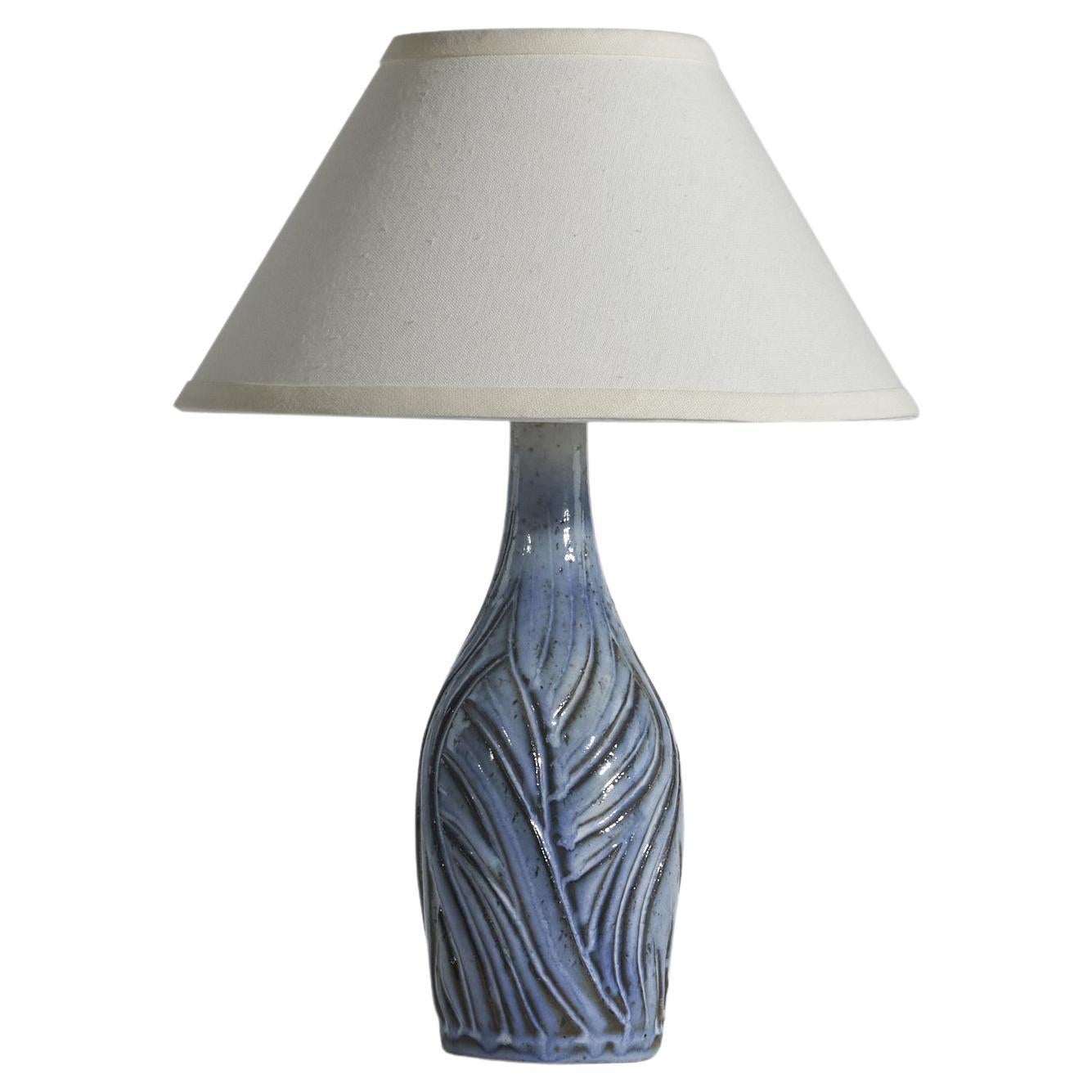 Lauritz Hjorth, Table Lamp, Blue-Glazed Stoneware, Denmark, 1940s For Sale