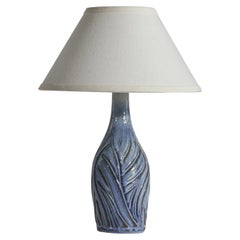 Lauritz Hjorth, Table Lamp, Blue-Glazed Stoneware, Denmark, 1940s