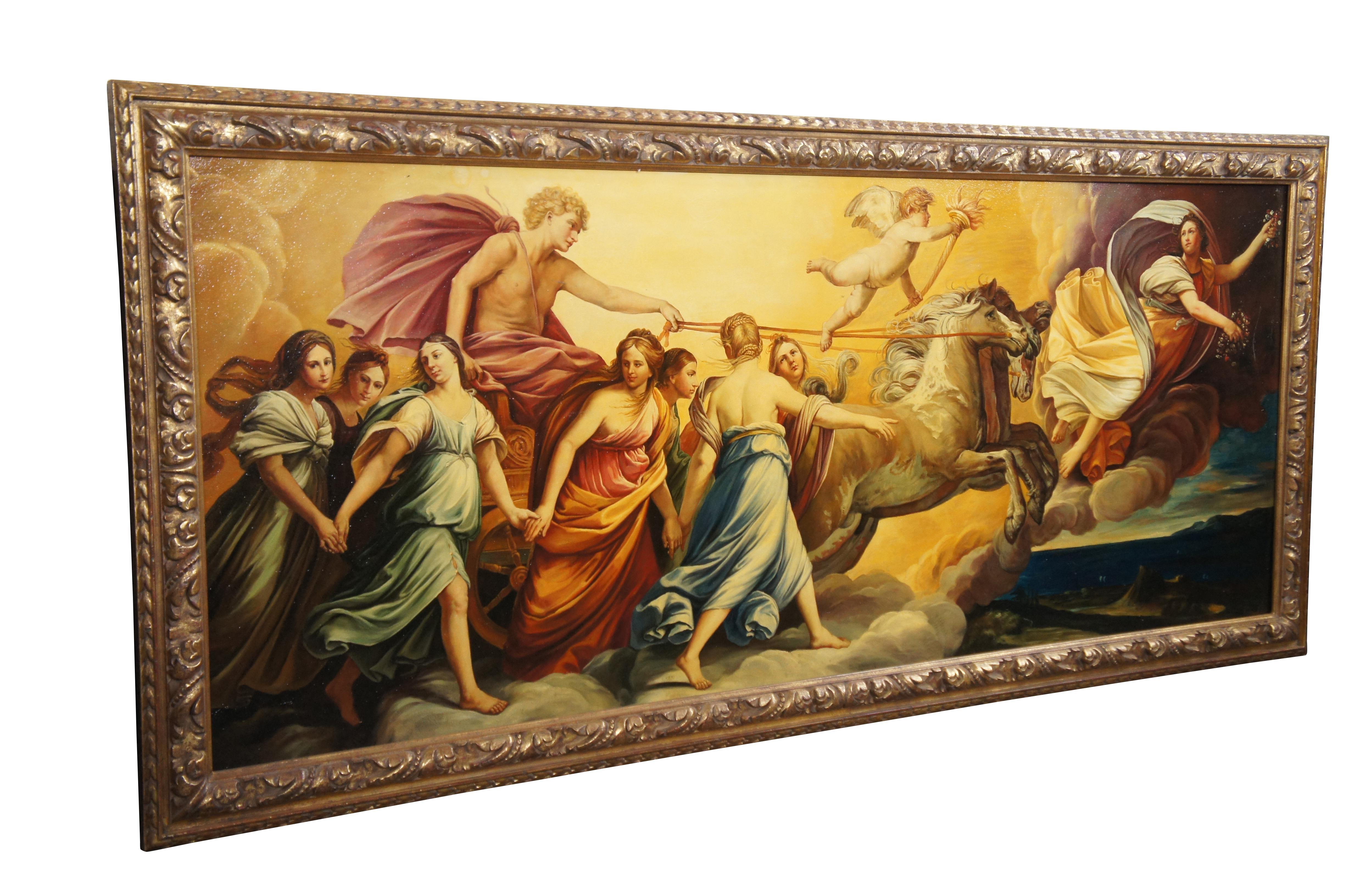 In Greco-Roman mythology, Aurora is the goddess of dawn and the sister of the sun and moon. She is often depicted in art as a beautiful woman with wings, riding a chariot across the sky to announce the start of a new day. The original L'Aurora was