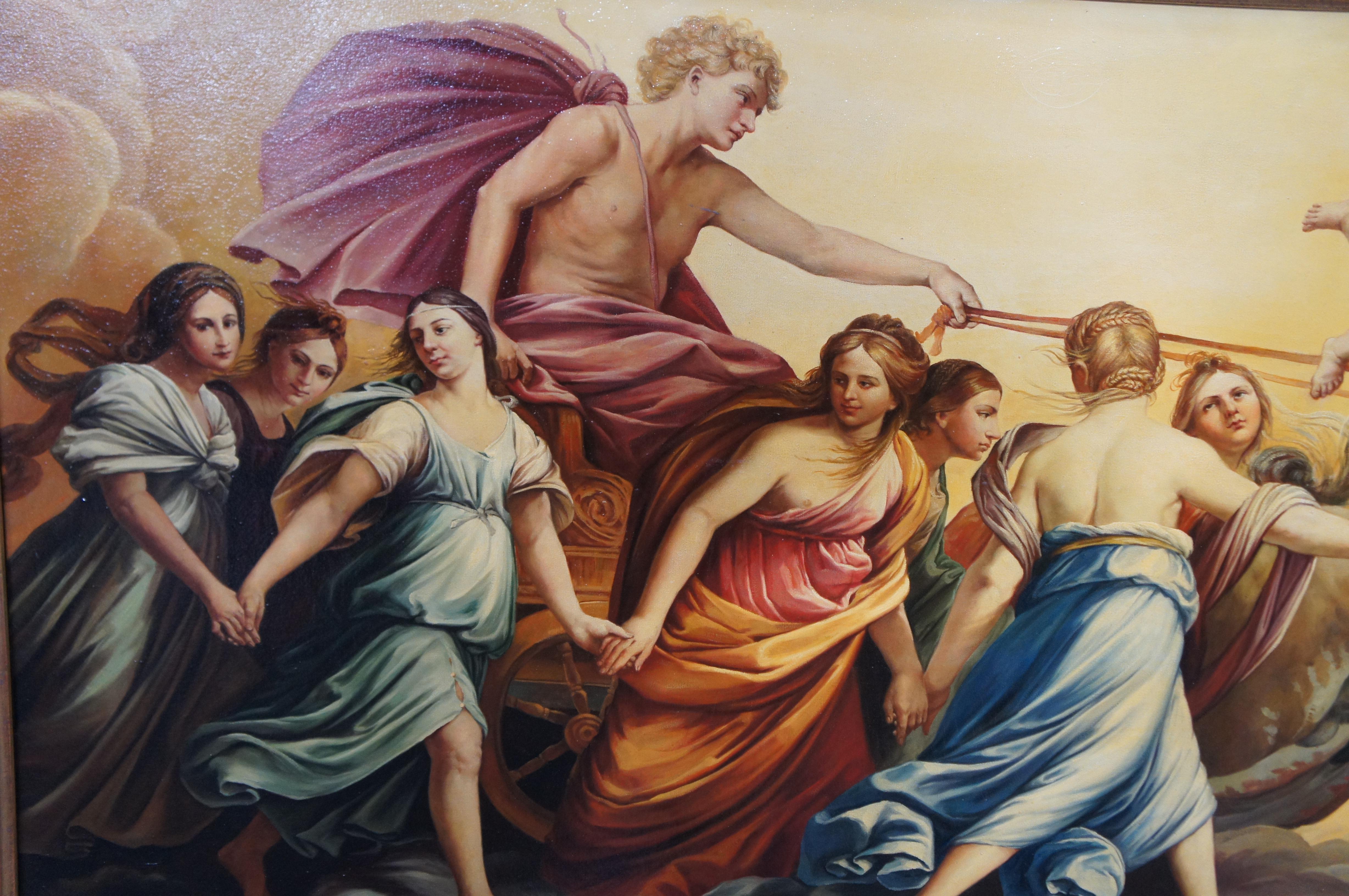 20th Century L'Aurora Italian Baroque Fresco Oil Painting After Guido Roman Goddess 87