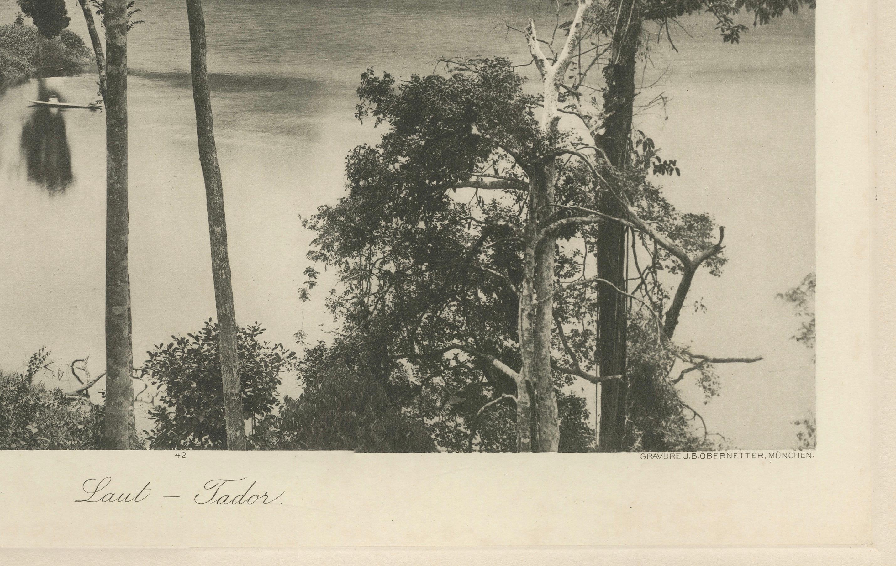 Lac Laut Tador, Sumatra - Photogravure ancienne de Kleingrothe c.1900

Une photogravure originale magnifiquement composée par C.I.C. Kleingrothe, représentant la scène tranquille de Laut Tador (lac Tador) dans le nord de Sumatra vers 1900. L'image