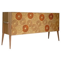 Lauta Floreale Solid Wood Sideboard, Walnut in Natural Finish, Contemporary
