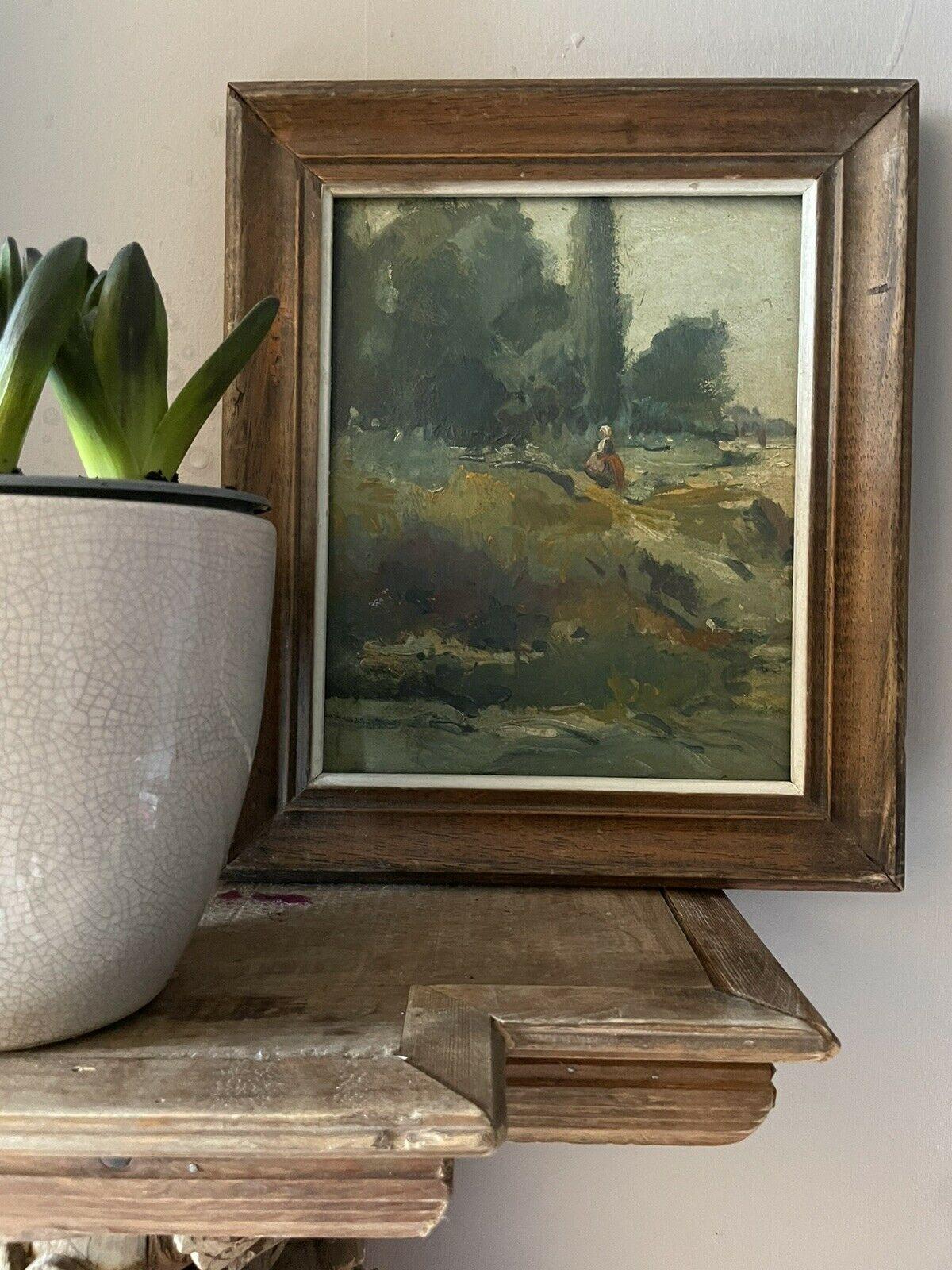 MID CENTURY FRENCH IMPRESSIONIST FRAMED OIL ON BOARD - LADY IN SUMMER MEADOWS - Impressionist Painting by Lauthier