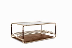 Lautner Cocktail Table in Brass, Smoked Glass and Wood