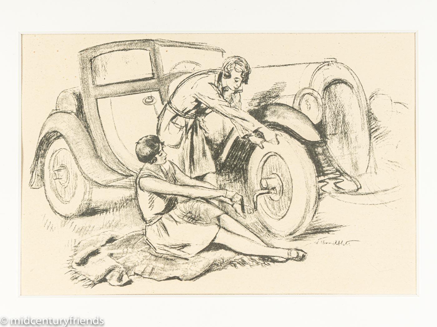 L'automobile Et La Femme Heliogravur auf Papier 1929 b/w Gerahmt zum Aufhängen (Frühes 20. Jahrhundert) im Angebot