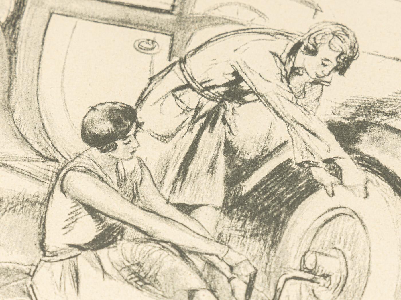 L'automobile Et La Femme Heliogravur auf Papier 1929 b/w Gerahmt zum Aufhängen im Angebot 1