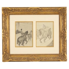 Lautrec Lithograph Diptych of Figures Riding Horses in a Gilt Frame