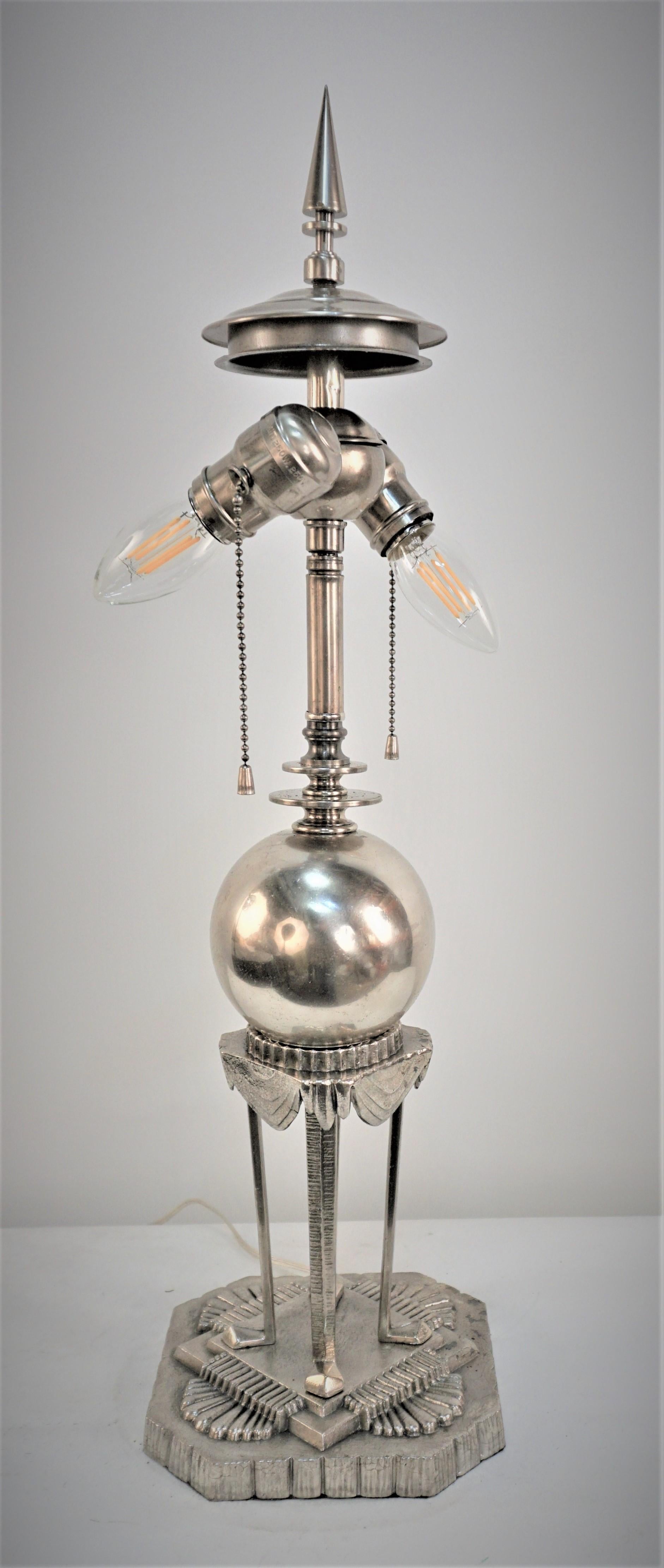 L'Autum 1930's Painted Glass Art Deco Table Lamp For Sale 2