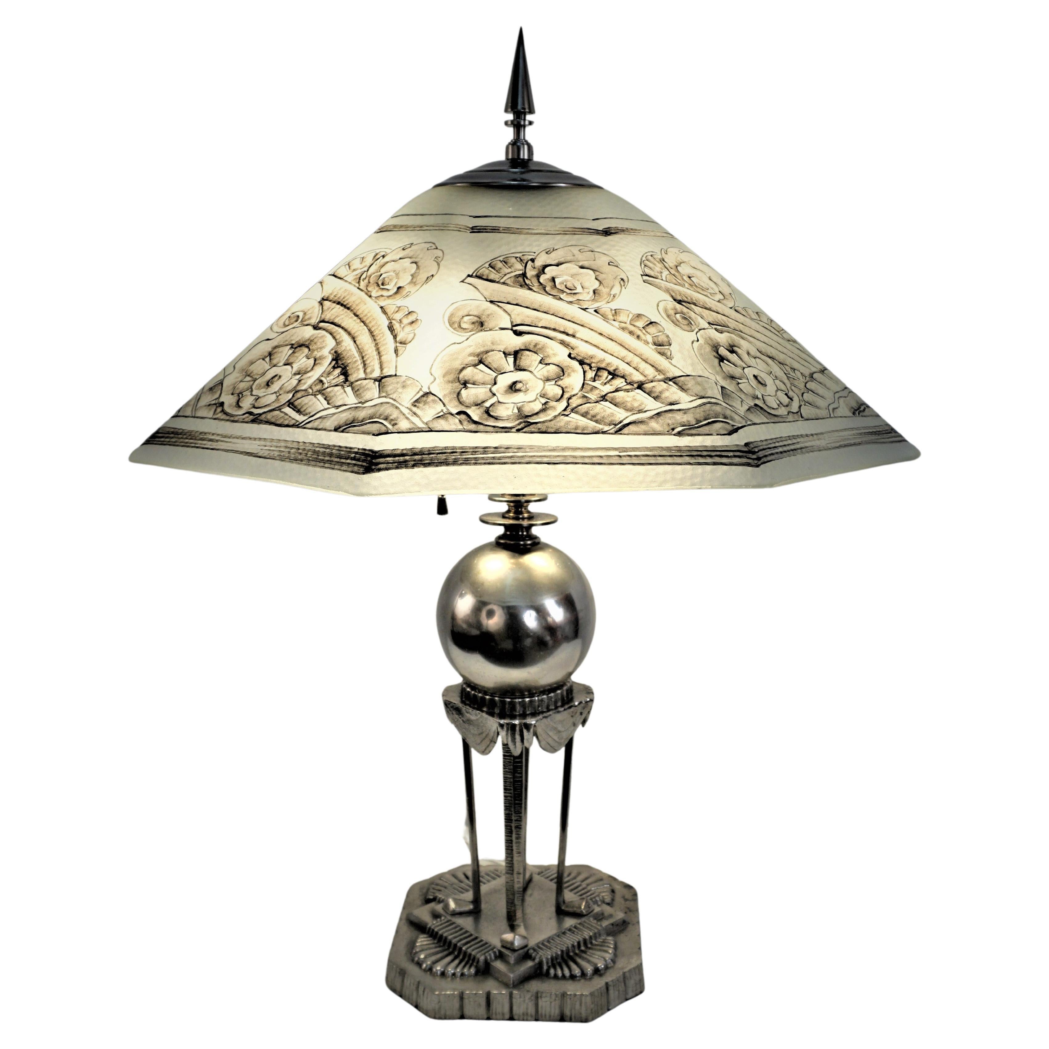 L'Autum 1930's Painted Glass Art Deco Table Lamp