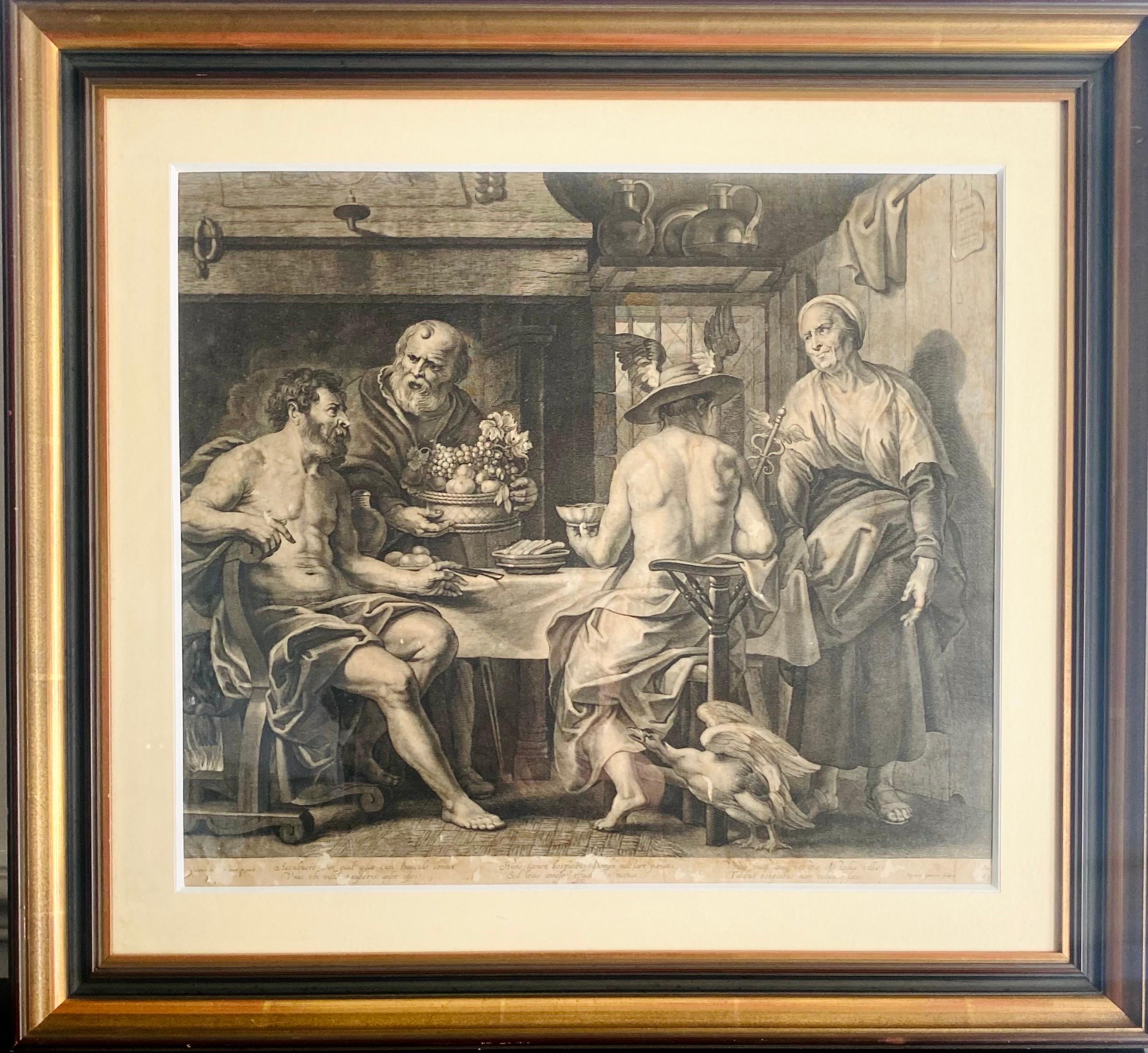LAUWERS 17th Etching Engraving Jupiter & Mercury & Zeus Hermes JORDAENS - Framed For Sale 6
