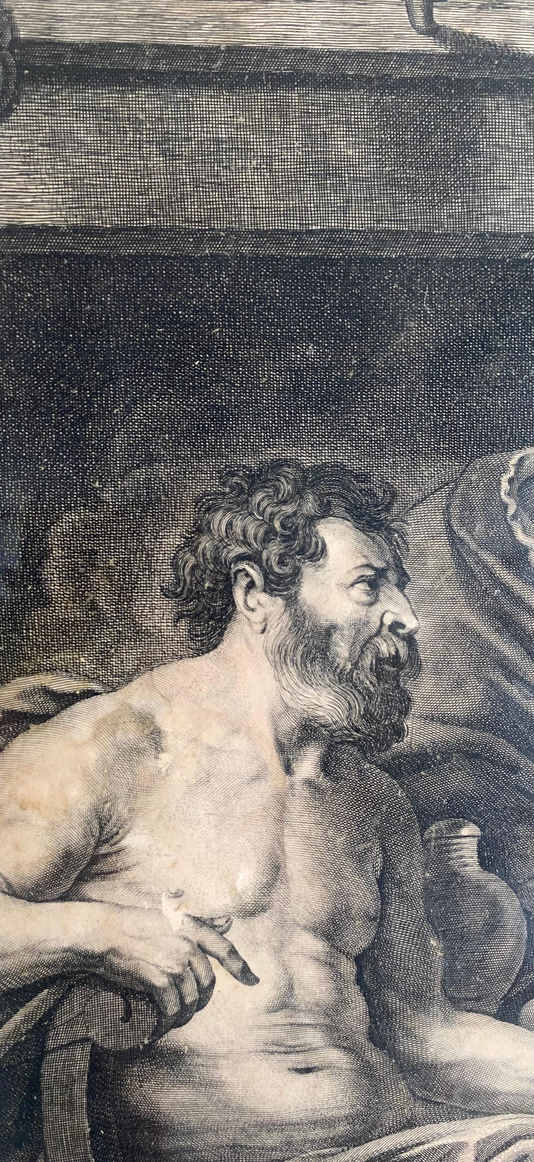 Belgian LAUWERS 17th Etching Engraving Jupiter & Mercury & Zeus Hermes JORDAENS - Framed For Sale