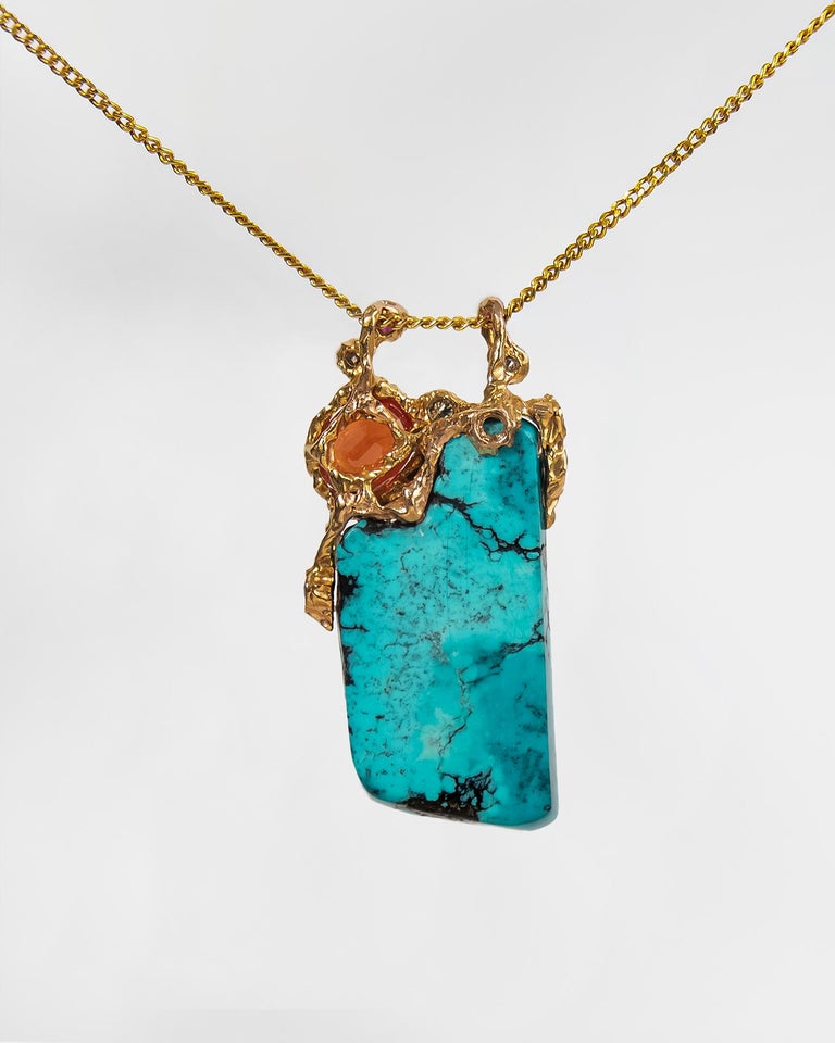 Revival Row 14K Gold Turquoise and Sapphire Pendant Necklace main image 1