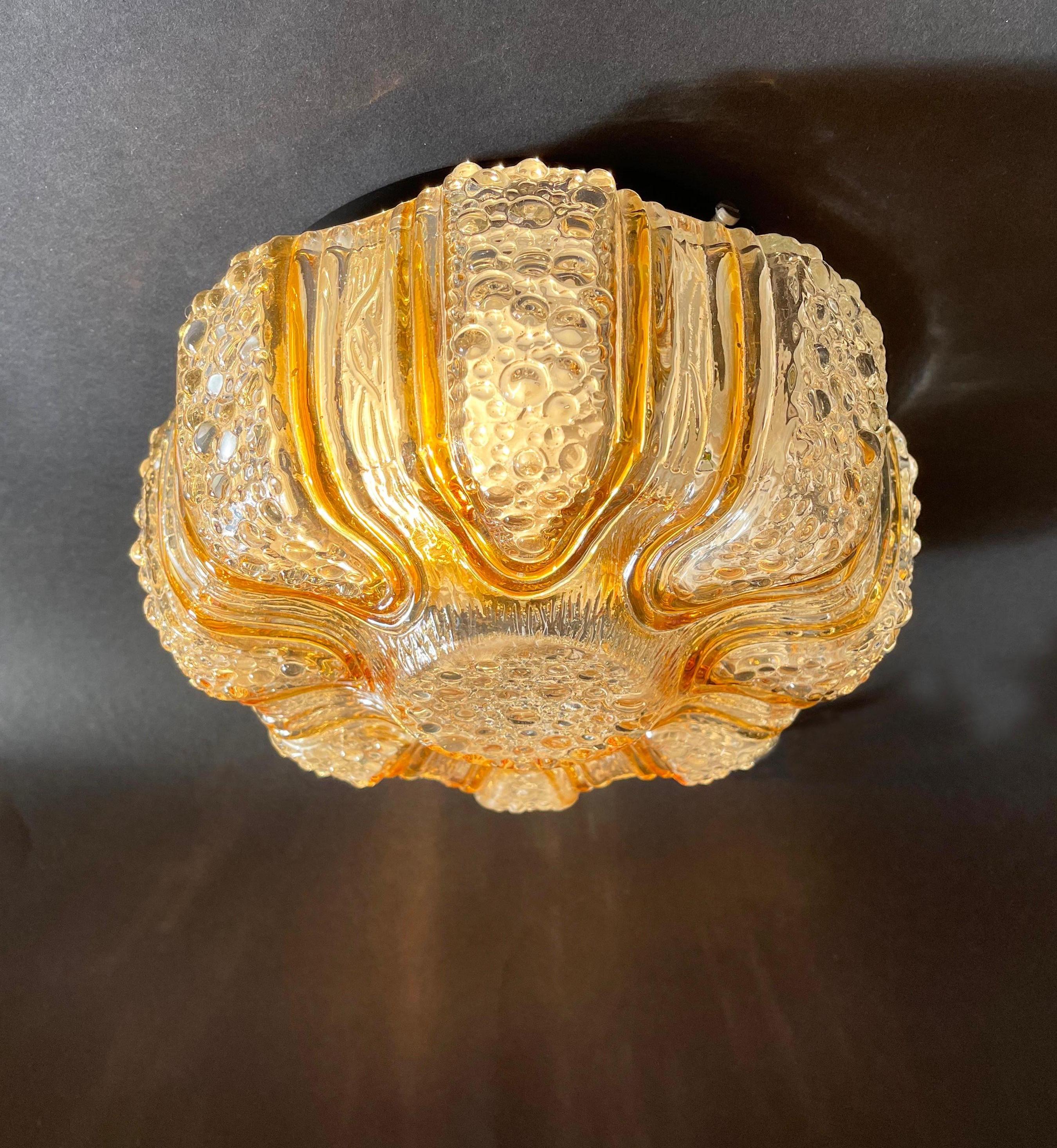 Mid-Century Modern Lava Bubble Glas Wall Lamp Amber Gold Flush Wall or Ceiling Light 1970s, Germany For Sale