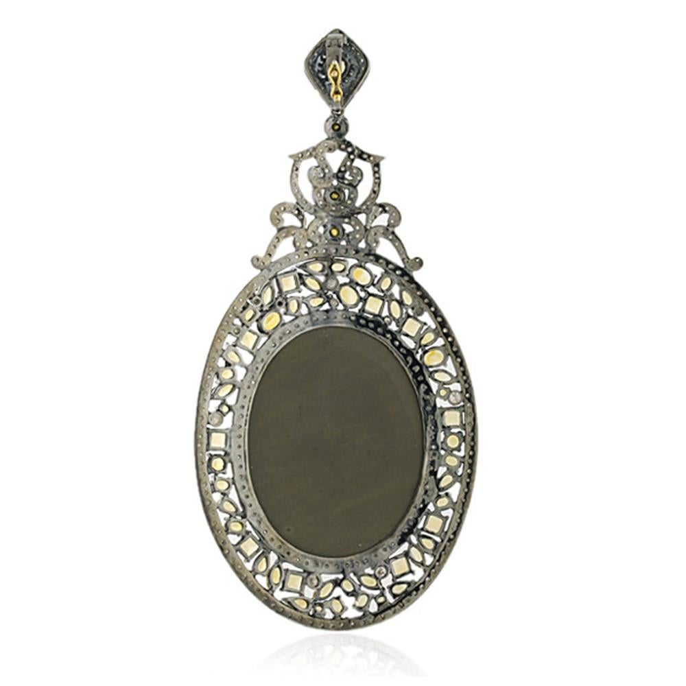 Mixed Cut Lava Cameo Pendant with Diamonds and Citrine For Sale