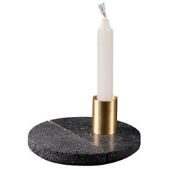 Lava Candleholder, Volcanic Stone and Brass