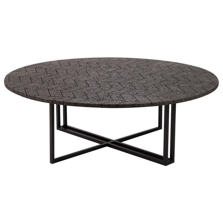 LAVA Coffee Table, Stainless Steel and Volcanic Stone 1.20M For Sale