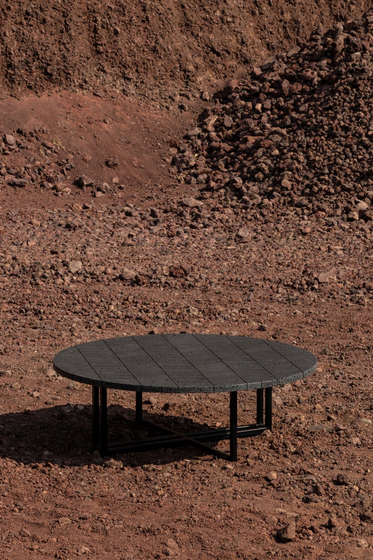 Anodized LAVA Coffee Table, Stainless Steel and Volcanic Stone 1.20M For Sale