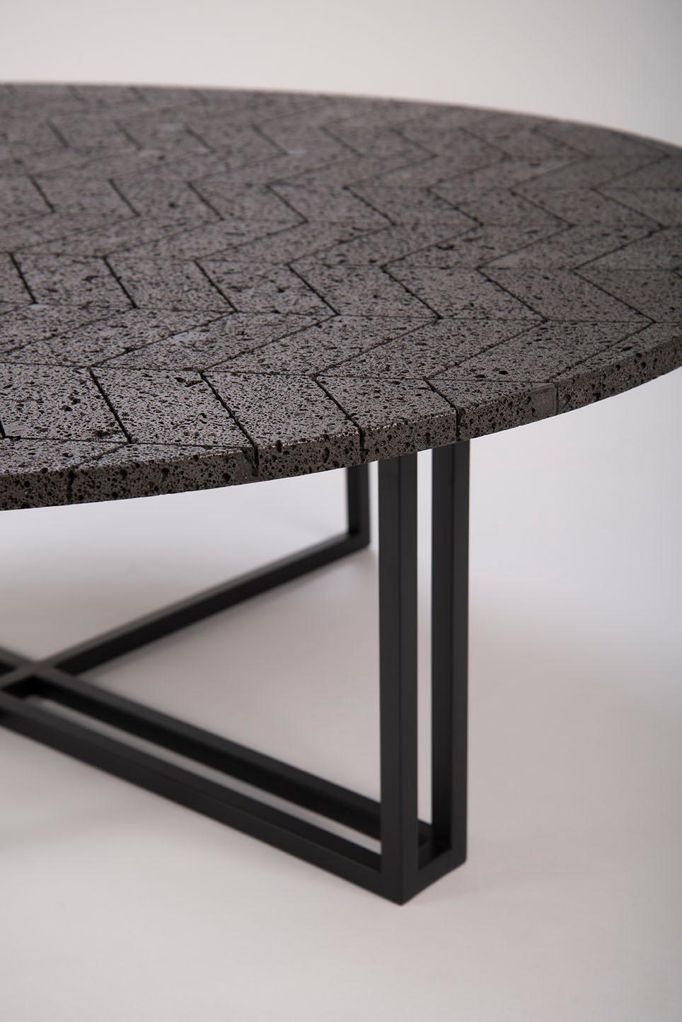 Minimalist LAVA Coffee Table, Stainless Steel and Volcanic Stone 0.9M For Sale