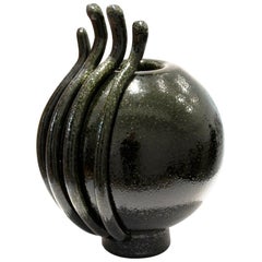 Lava Contemporary Hand Blown Murano Glass Dark Green Vase