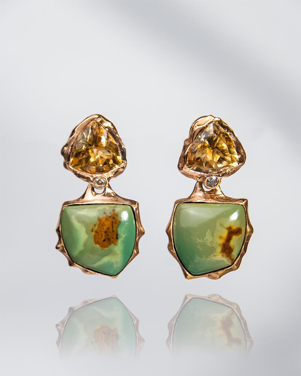 Lava Detachable 18k Rose Gold, Turquoise, Ruby, Citrine and Diamond Earrings In New Condition For Sale In London, GB