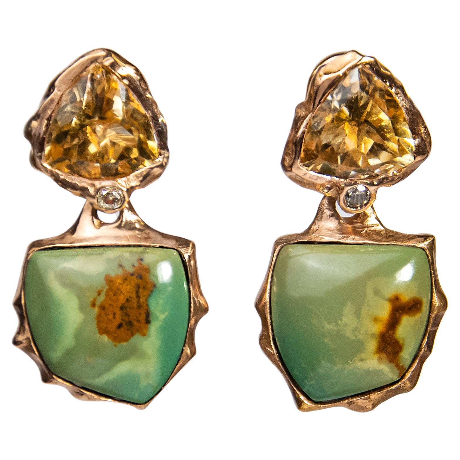 Lava Detachable 18k Rose Gold, Turquoise, Ruby, Citrine and Diamond Earrings For Sale