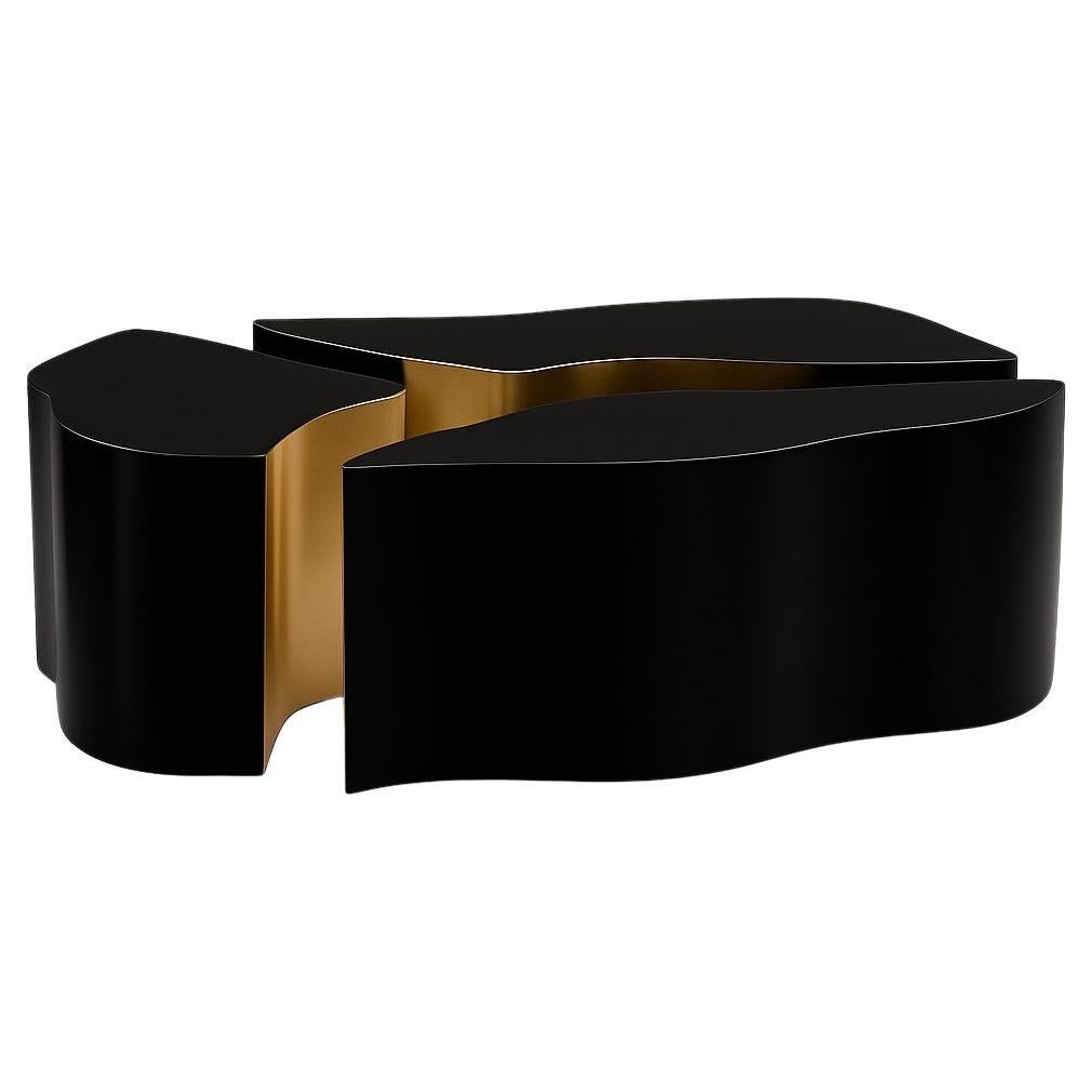 Lava Interlocking Coffee Table in Matte Black Lacquer with Brushed Brass Finish